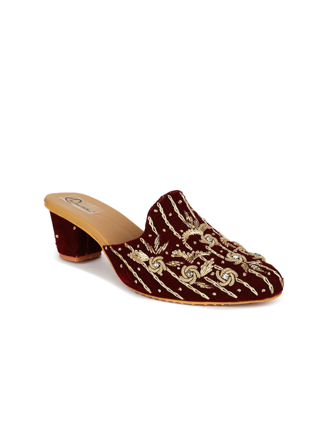 

The Desi Dulhan Pointed Toe Ethnic Embellished Block Mules, Maroon
