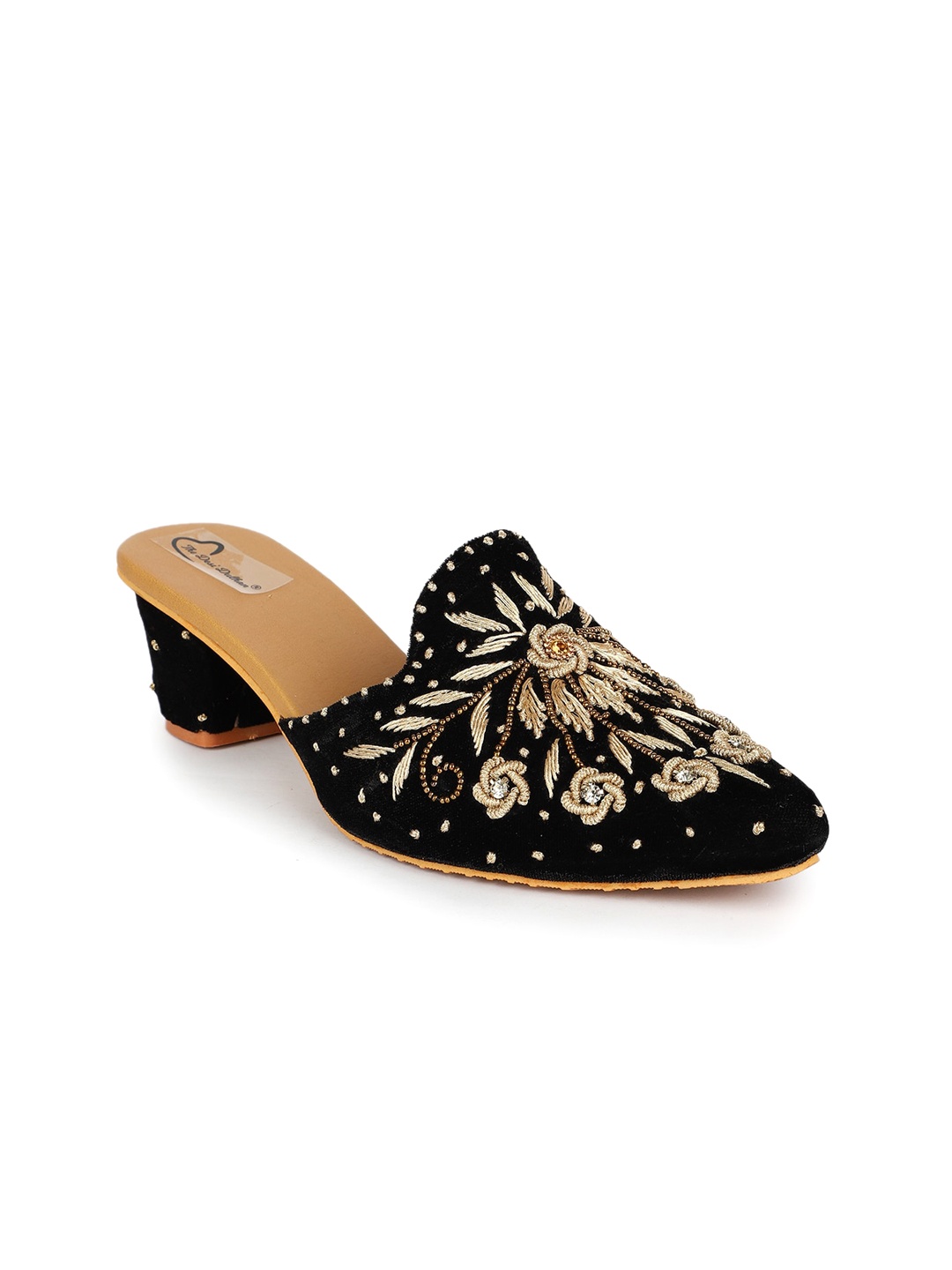 

The Desi Dulhan Pointed Toe Ethnic Embellished Block Mules, Black