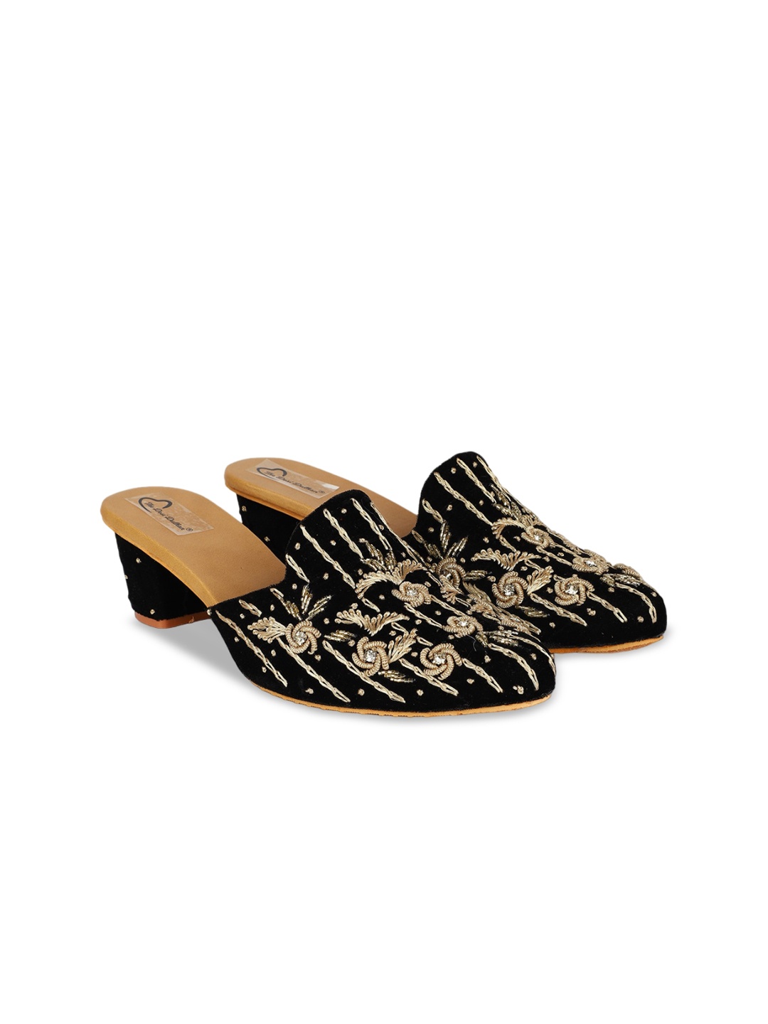 

The Desi Dulhan Embellished Pointed Toe Ethnic Block Mules, Black