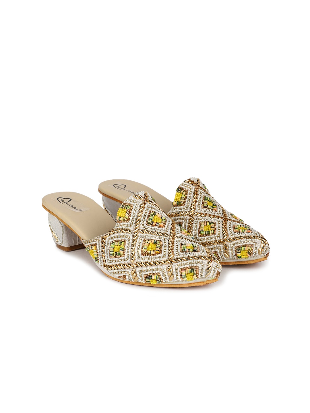 

The Desi Dulhan Embellished Block Heel Mules, White