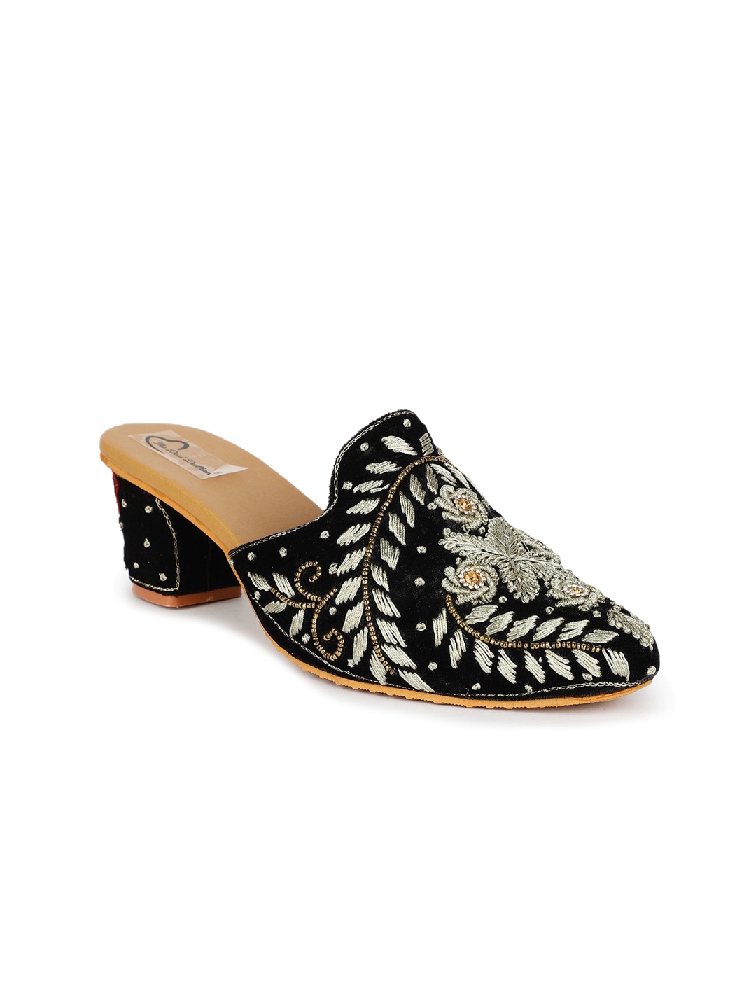 

The Desi Dulhan Embroidered Block Heel Mules, Black