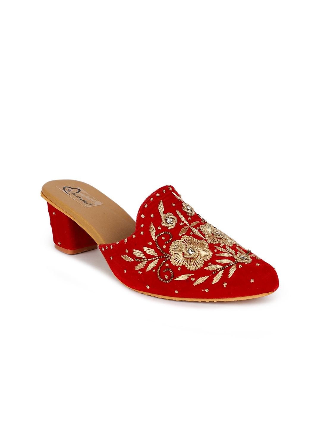 

The Desi Dulhan Embroidered Block Heel Mules, Red