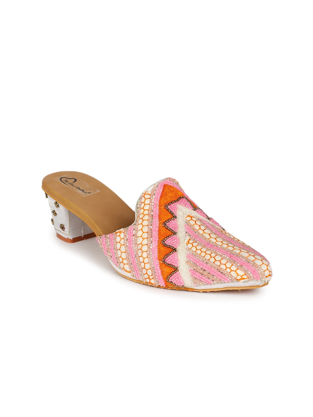 

The Desi Dulhan Embellished Block Heel Mules, White