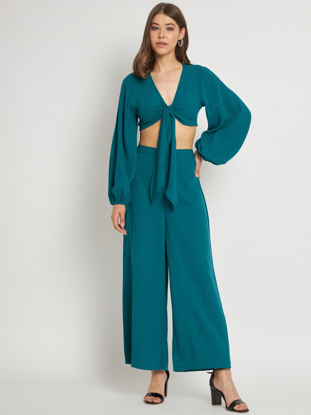 

CUFFS N LASHES Tie-Up Top & Palazzo Co-Ord Set, Teal