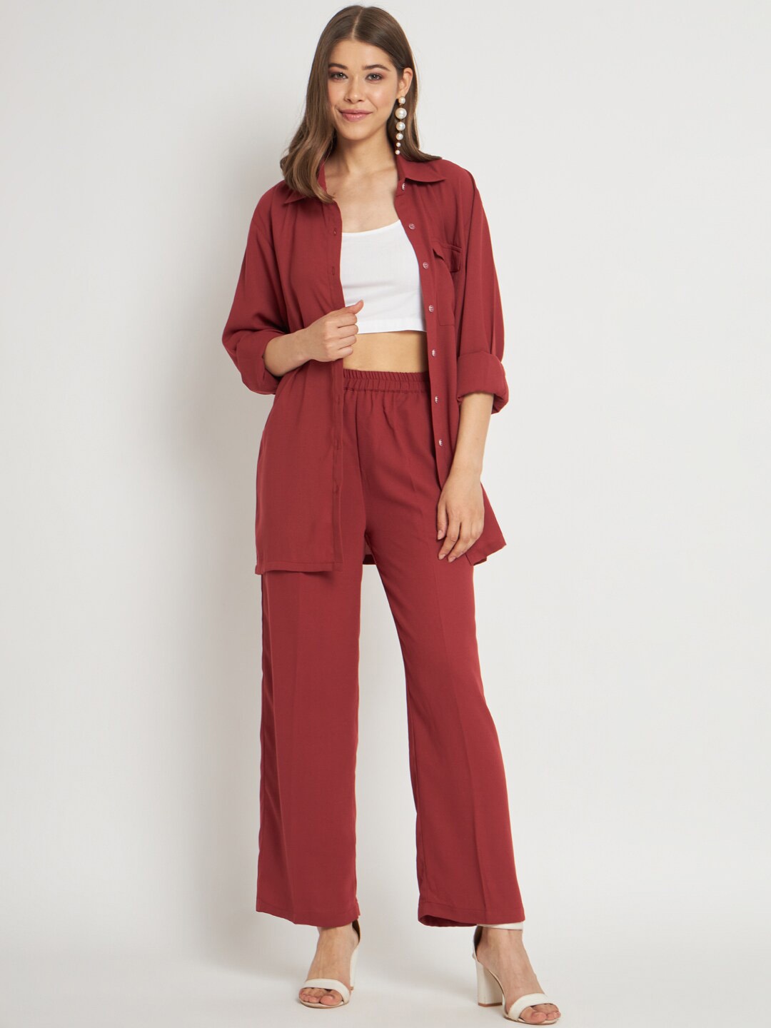 

CUFFS N LASHES Shirt & Trousers Co-Ord Set, Maroon