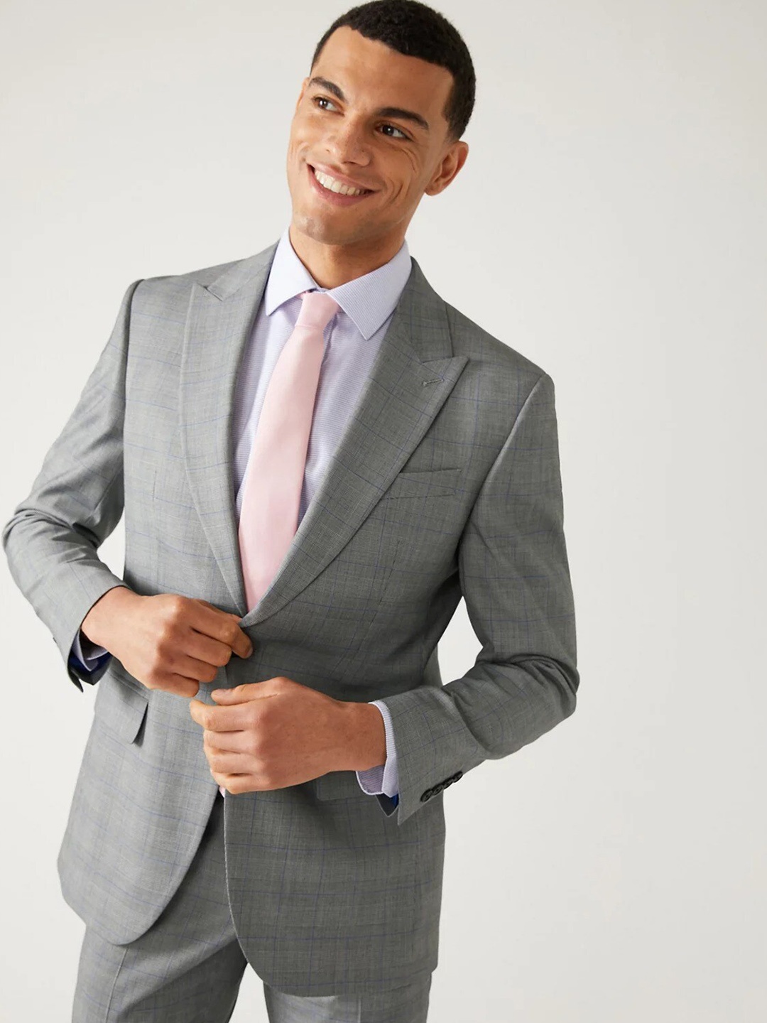 

Marks & Spencer Checked Single-Breasted Formal Blazer, Grey