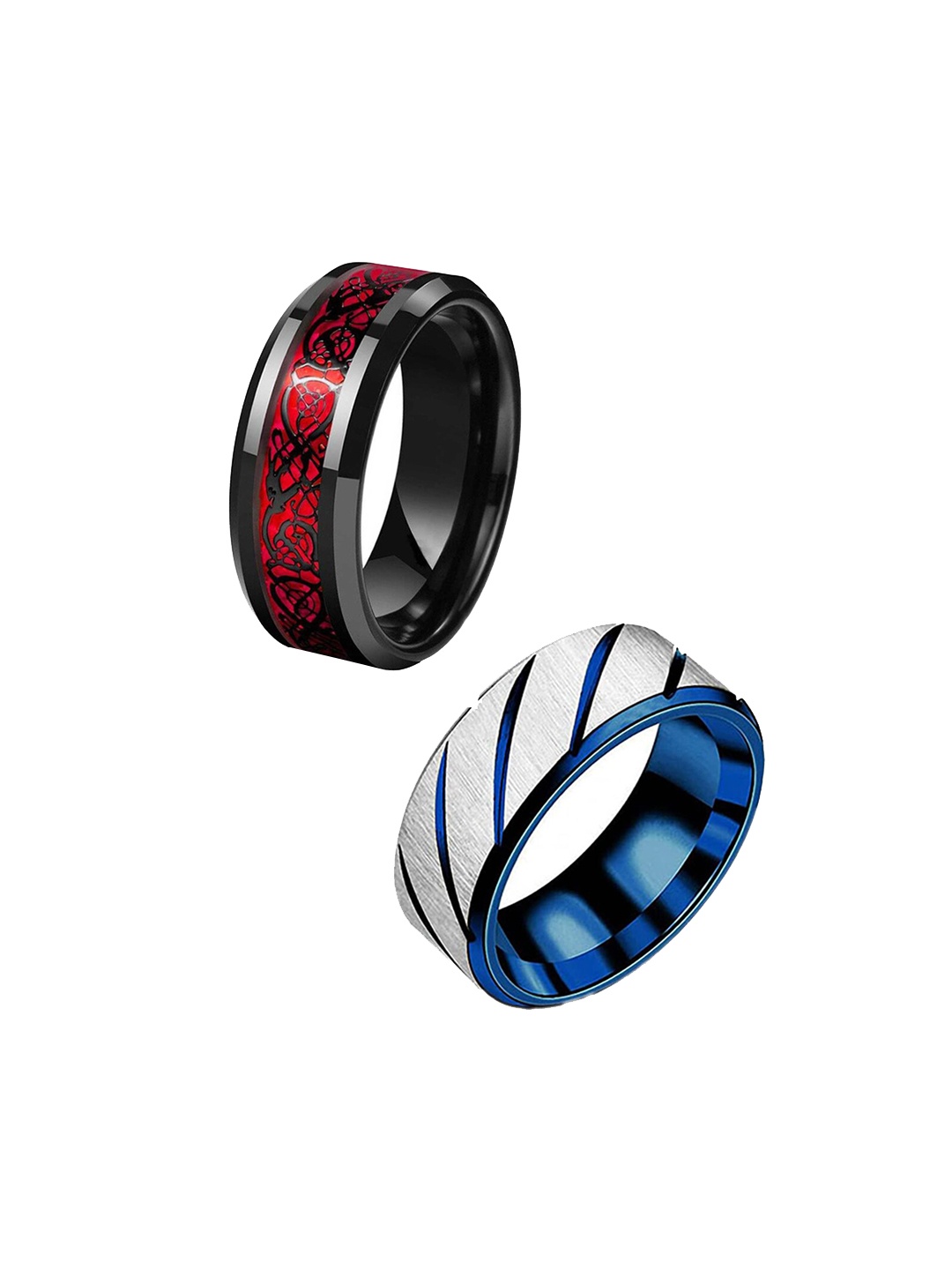 

MEENAZ Unisex Set Of 2 Silver-Plated Finger Rings, Black