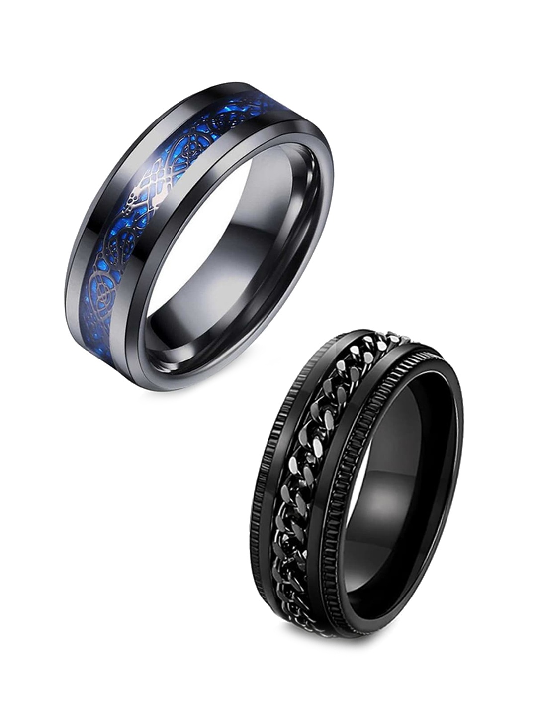 

MEENAZ Unisex Set Of 2 Finger Rings, Black