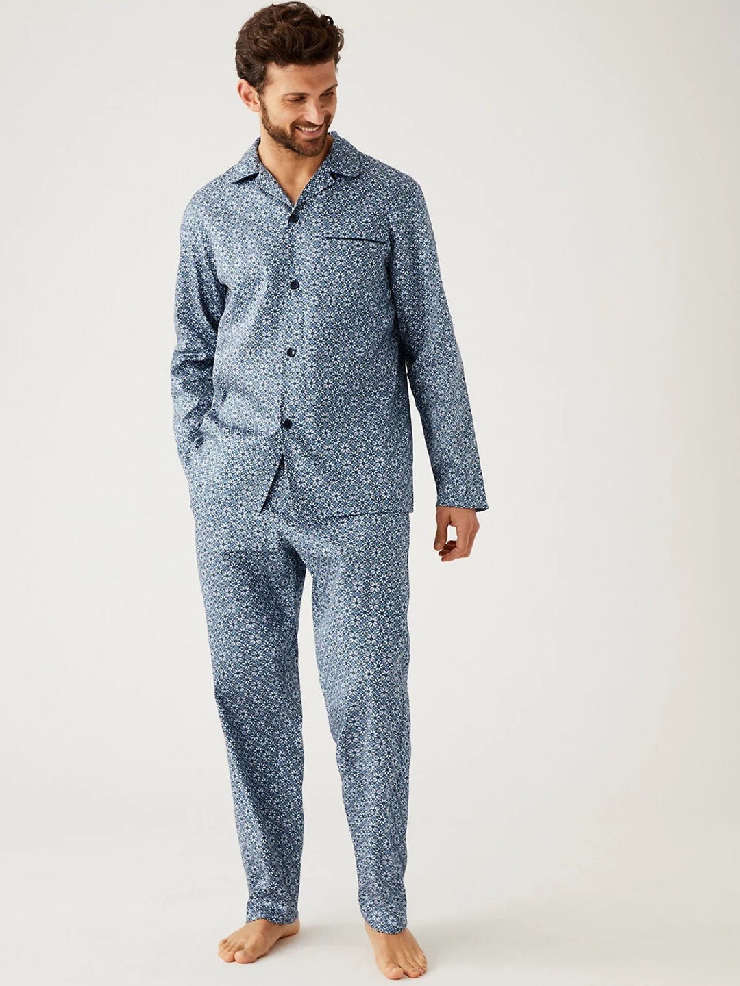 

Marks & Spencer Floral Printed Pure Cotton Night suit, Blue