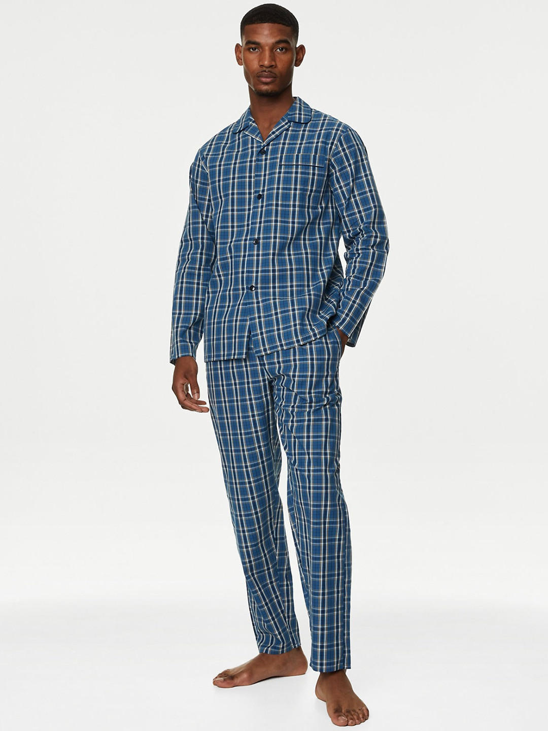 

Marks & Spencer Checked Pure Cotton Night suit, Blue