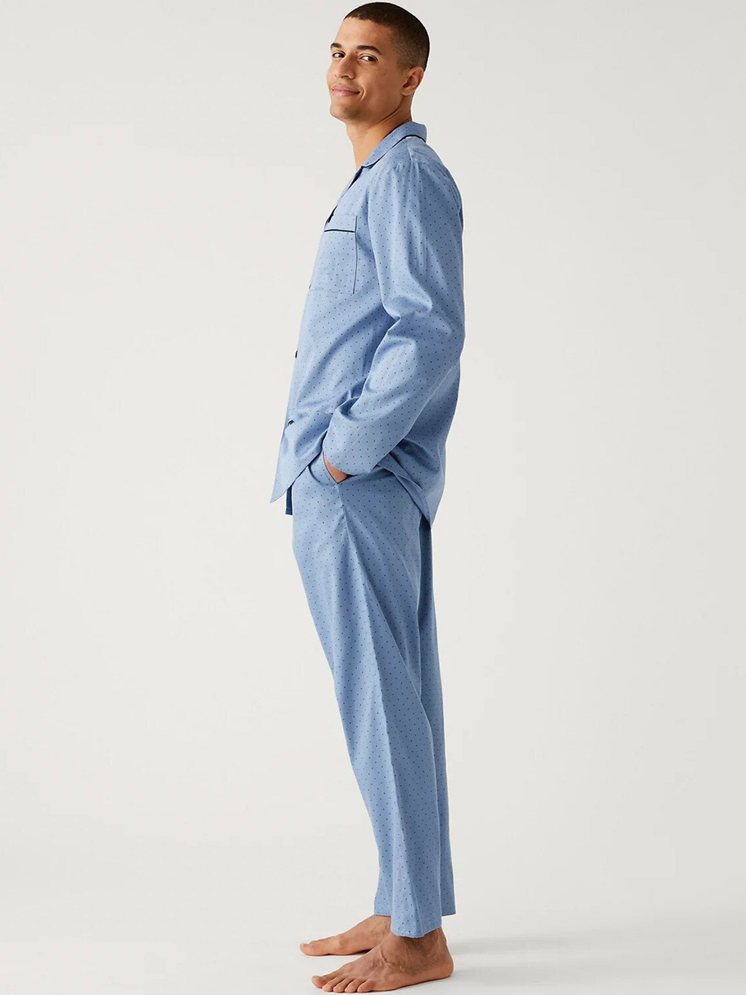 

Marks & Spencer Polka Dots Printed Pure Cotton Night suit, Blue