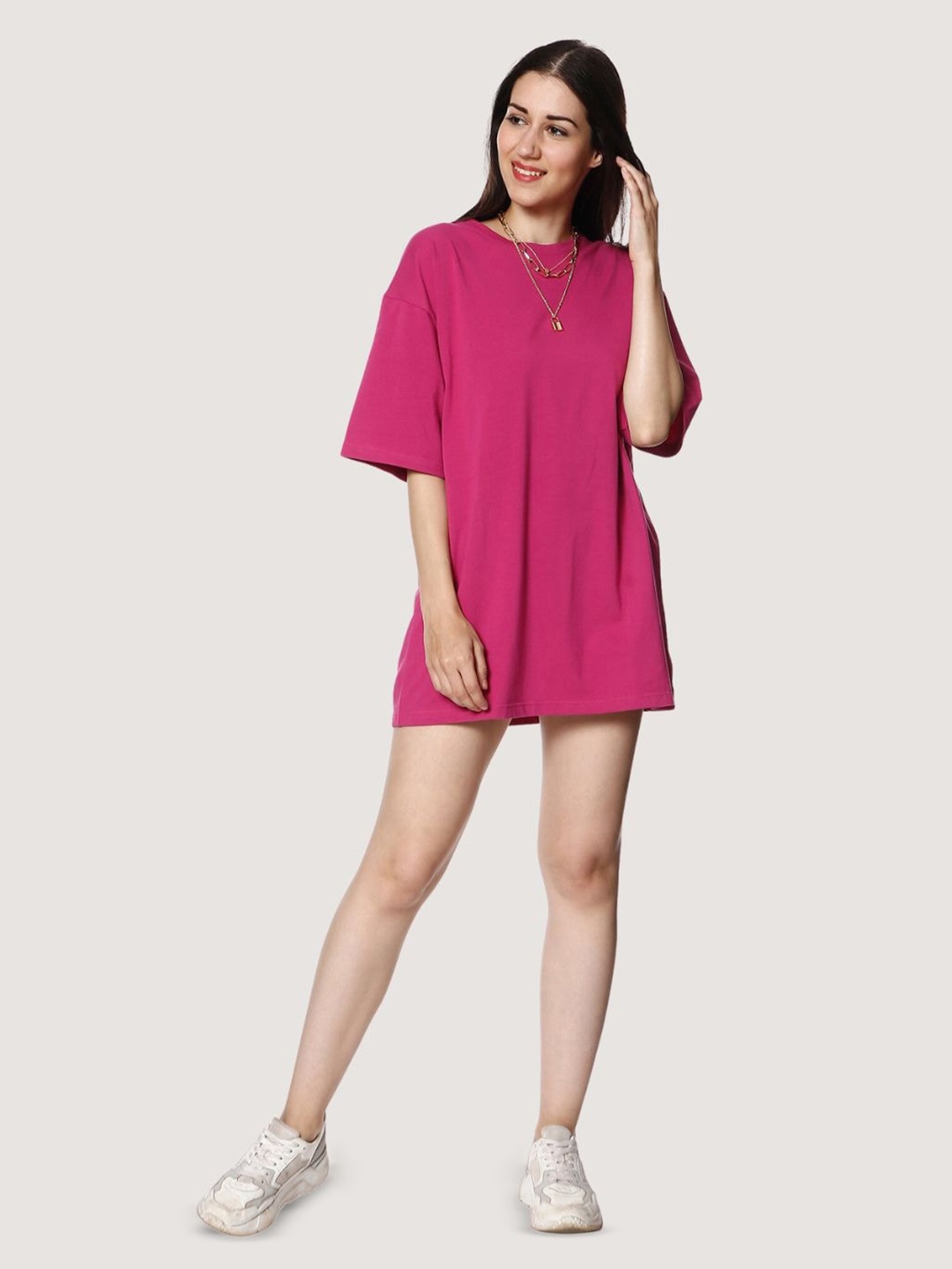 

BLANCD Drop Shoulder Sleeves Bio Finish Cotton Oversized T-shirt, Pink
