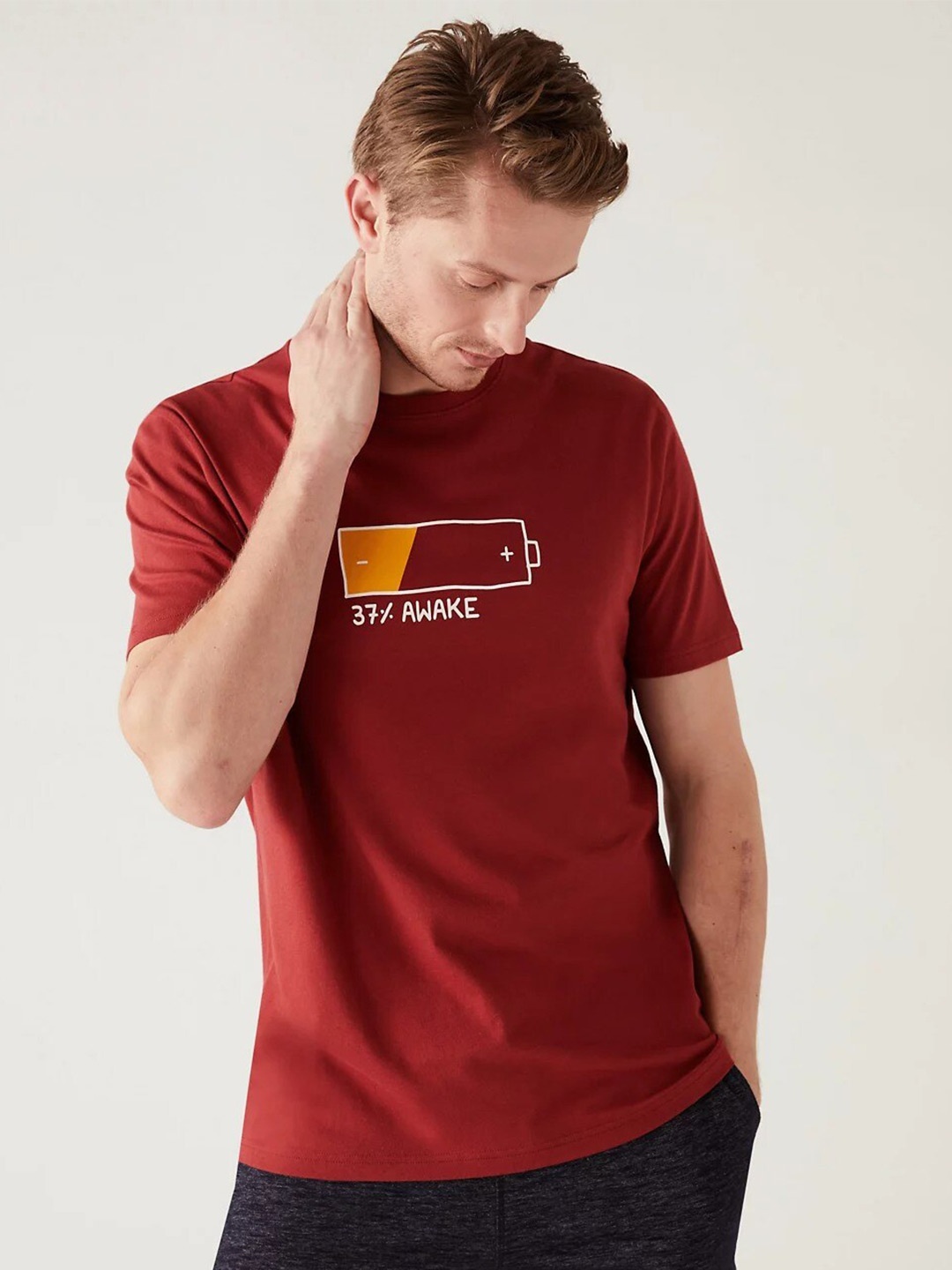 

Marks & Spencer Typography Printed Pure Cotton T-shirt, Maroon
