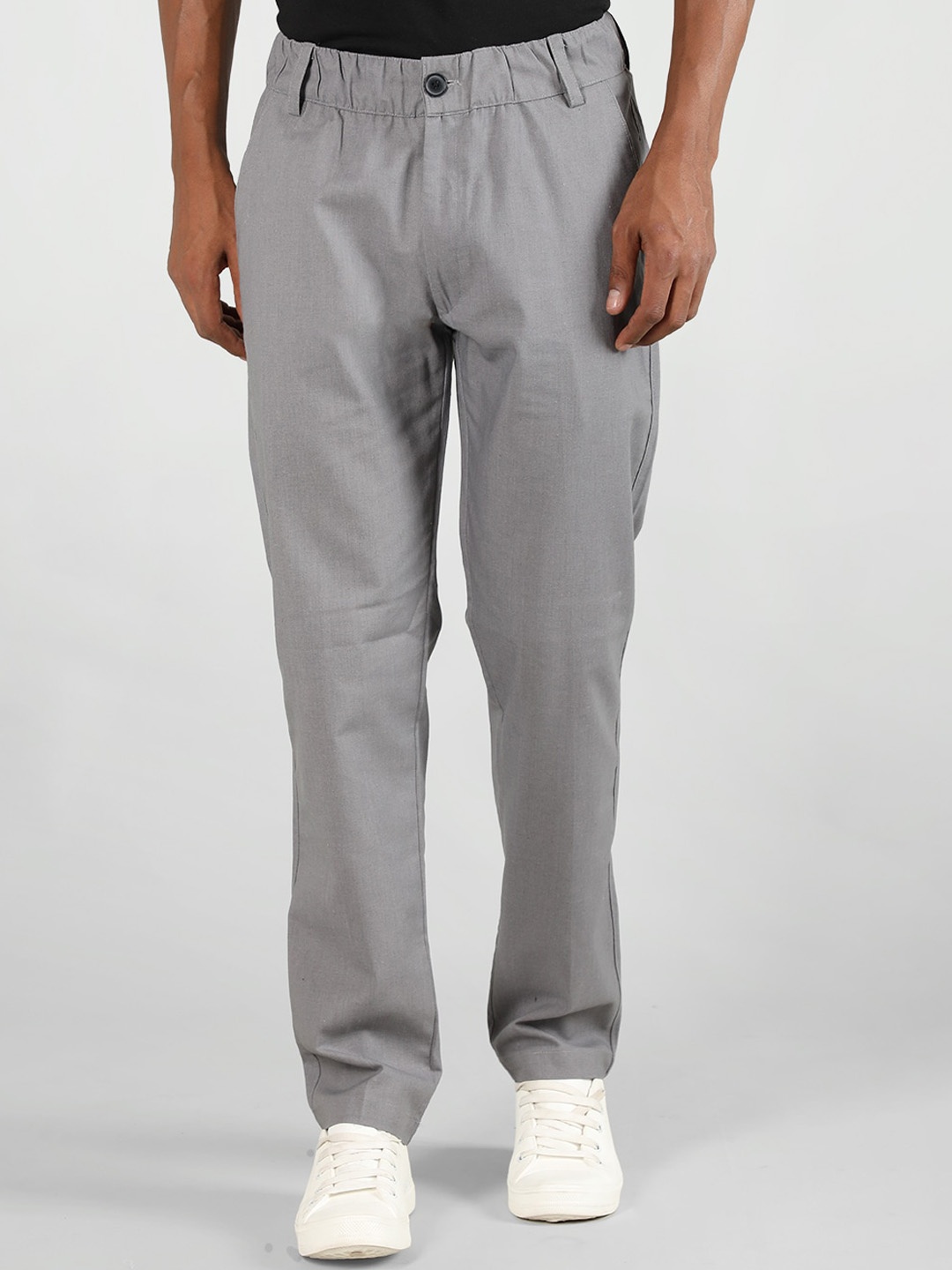 

Dlanxa Men Classic Mid Rise Formal Linen Trousers, Grey