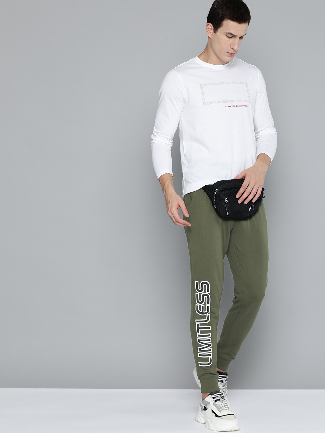 

HRX by Hrithik Roshan Men Typography Printed Cotton Joggers, Olive