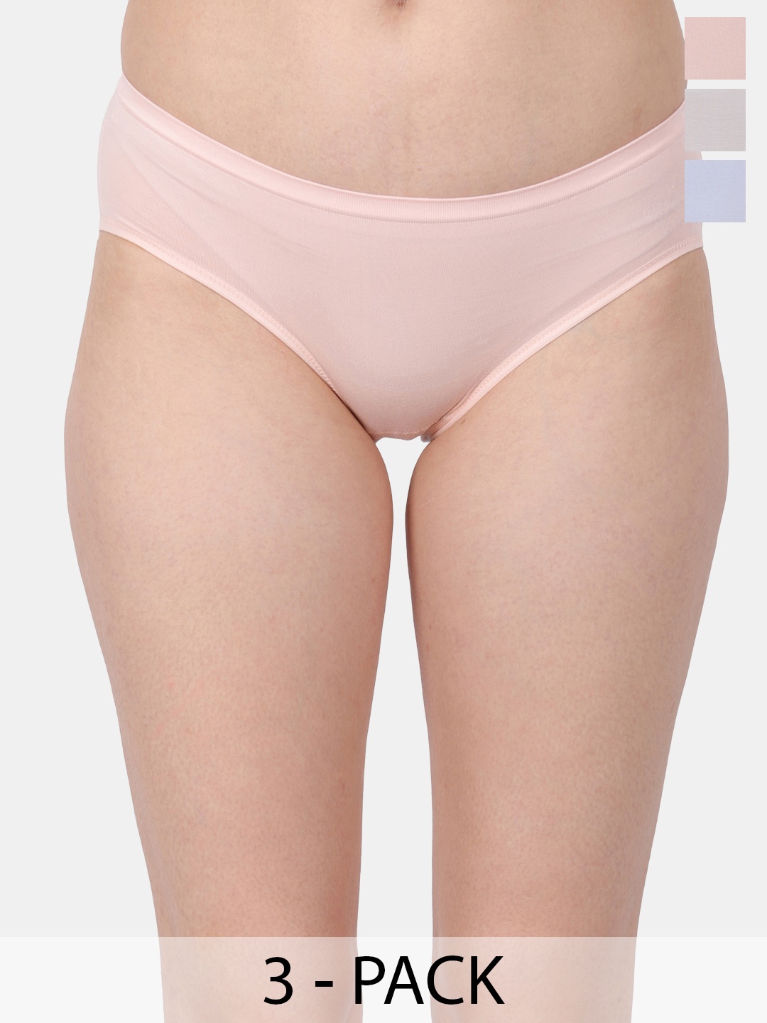 

Amour Secret Pack Of 3 Mid-Rise Leak Proof Hipster Briefs P3312_Pch_Lblu_Gry, Peach