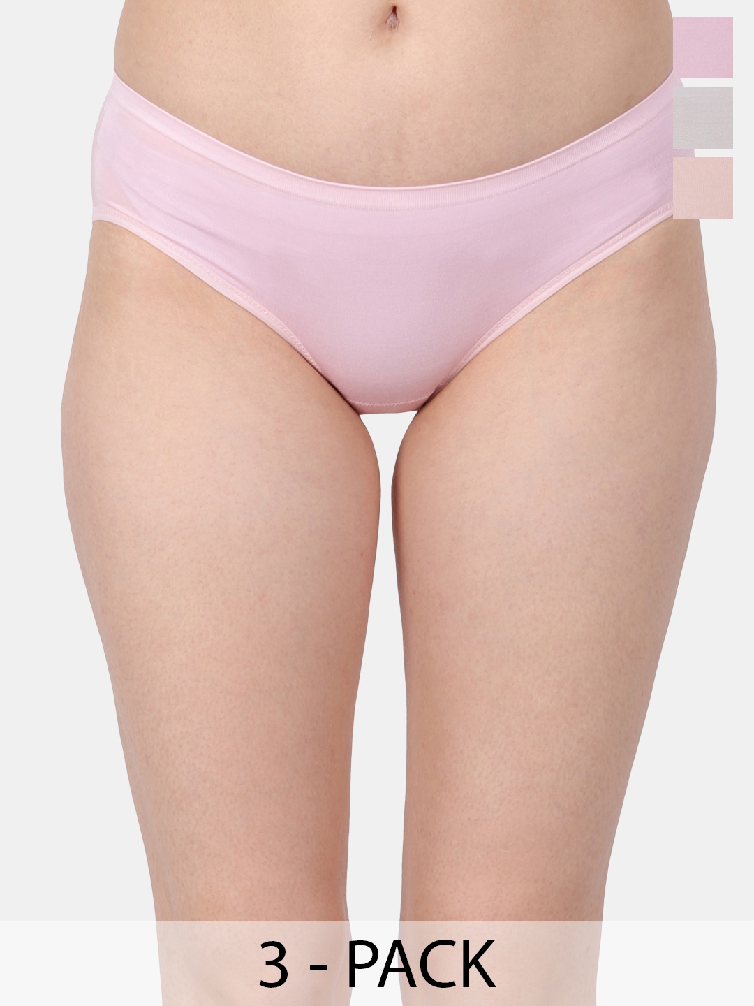 

Amour Secret Pack Of 3 Mid-Rise Leak Proof Hipster Briefs P3312_Pnk_Pch_Gry, Pink