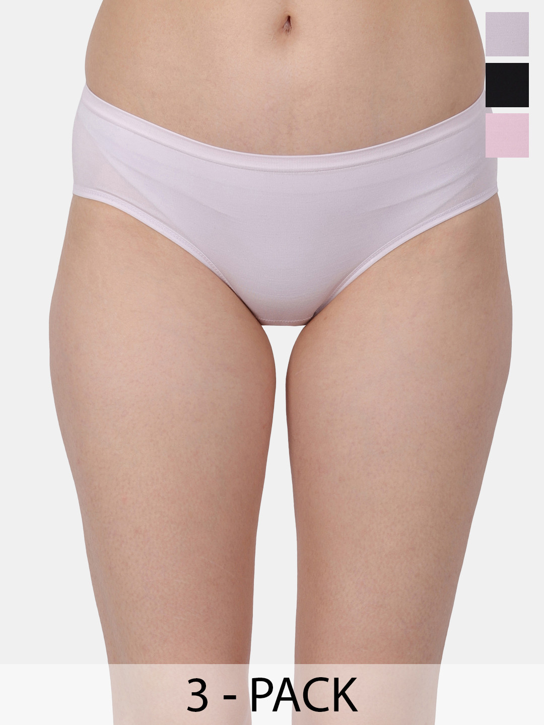 

Amour Secret Pack Of 3 Mid-Rise Leak Proof Hipster Briefs P3312_Prl_Pnk_Blk, Purple