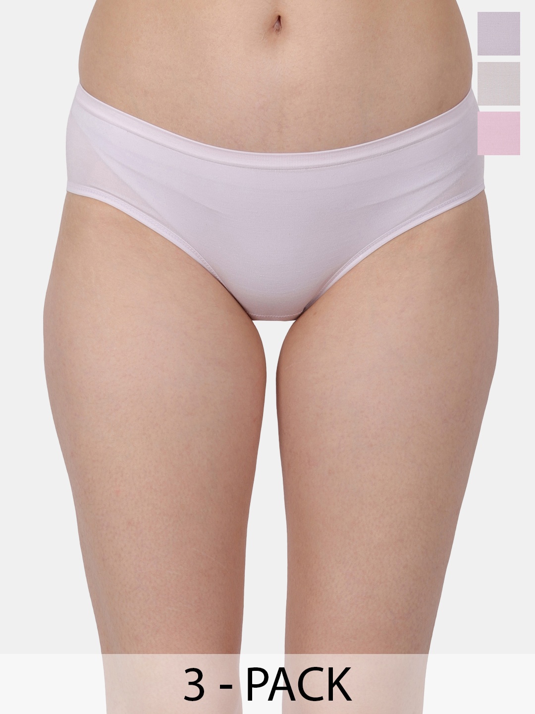 

Amour Secret Pack Of 3 Mid-Rise Leak Proof Hipster Briefs P3312_Prl_Pnk_Gry, Purple