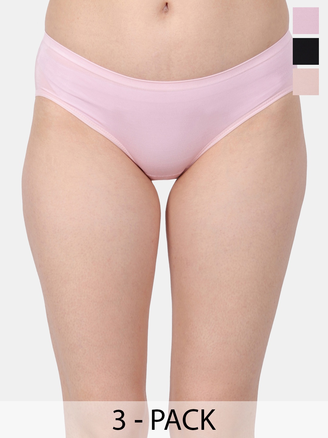 

Amour Secret Pack Of 3 Mid-Rise Leak Proof Hipster Briefs P3312_Pnk_Pch_Blk, Pink