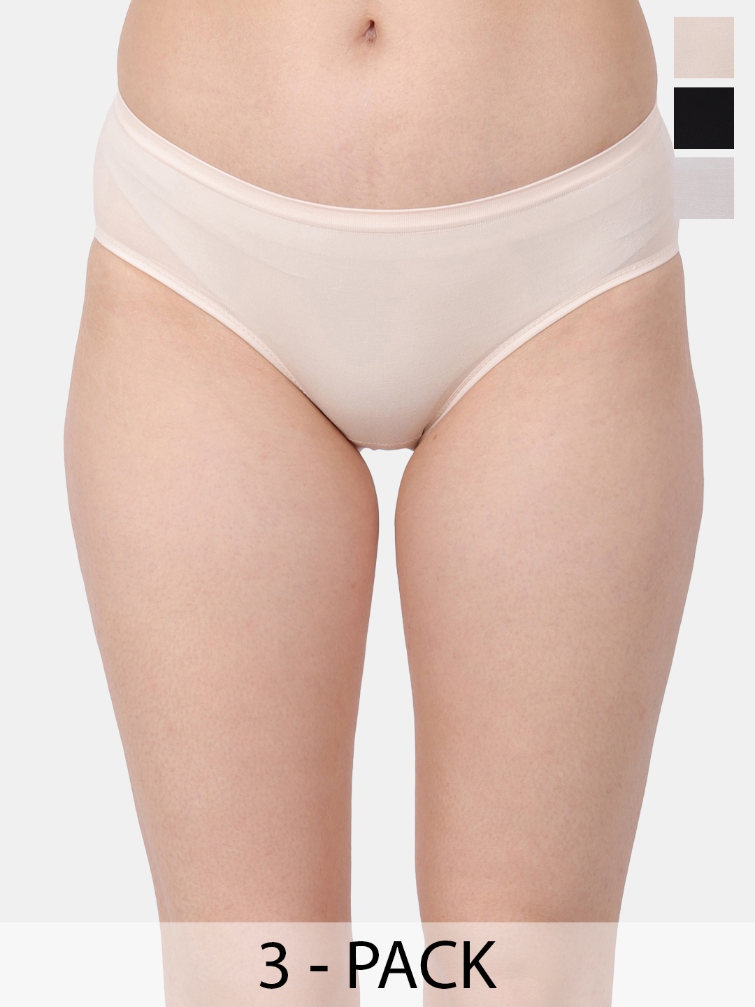 

Amour Secret Pack Of 3 Mid-Rise Leak Proof Hipster Briefs P3312_Skn_Gry_Blk, Beige