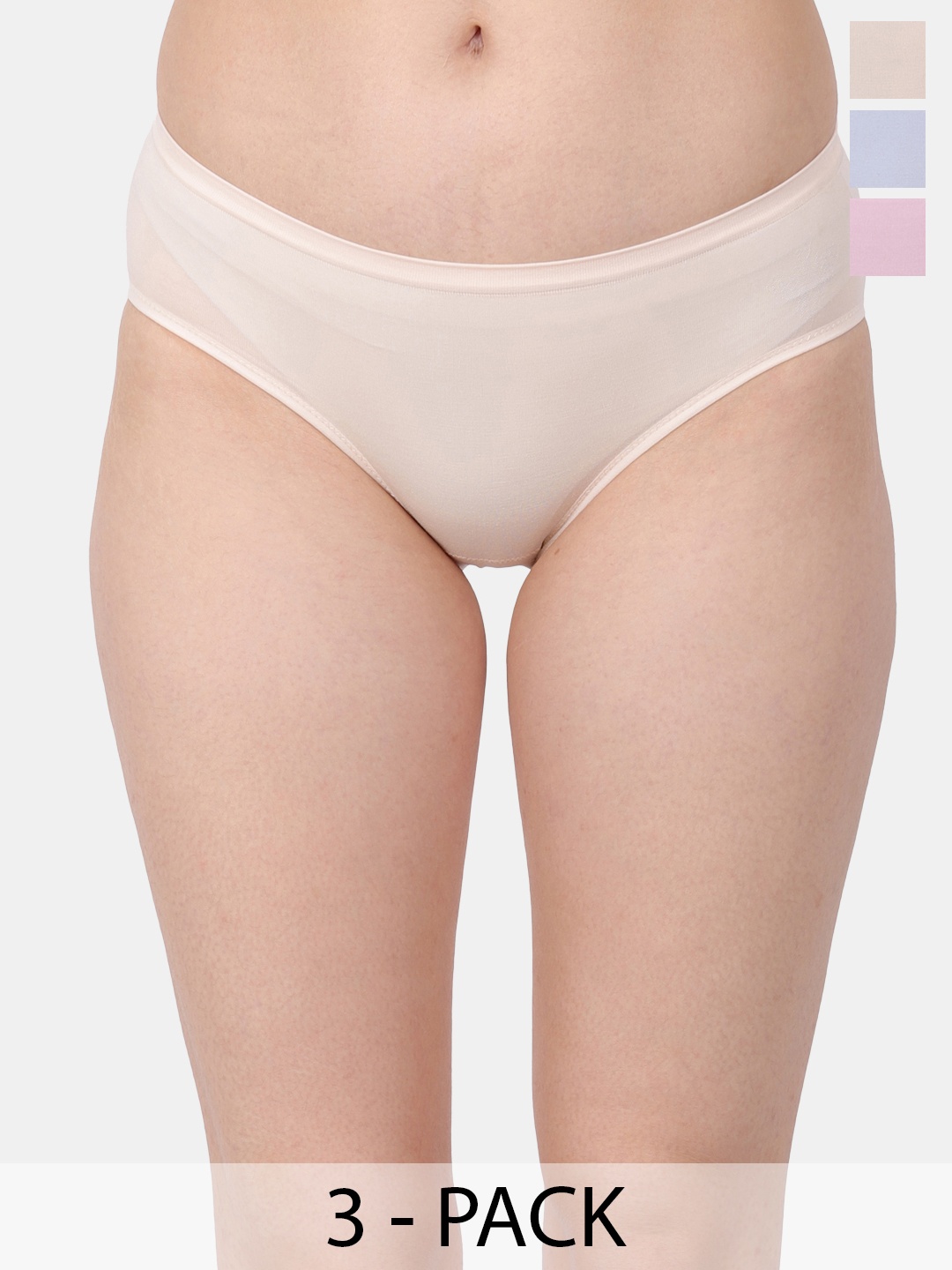 

Amour Secret Pack Of 3 Mid-Rise Leak Proof Hipster Briefs P3312_Skn_Pnk_Lblu-Skn_Pnk_Lblu, Beige