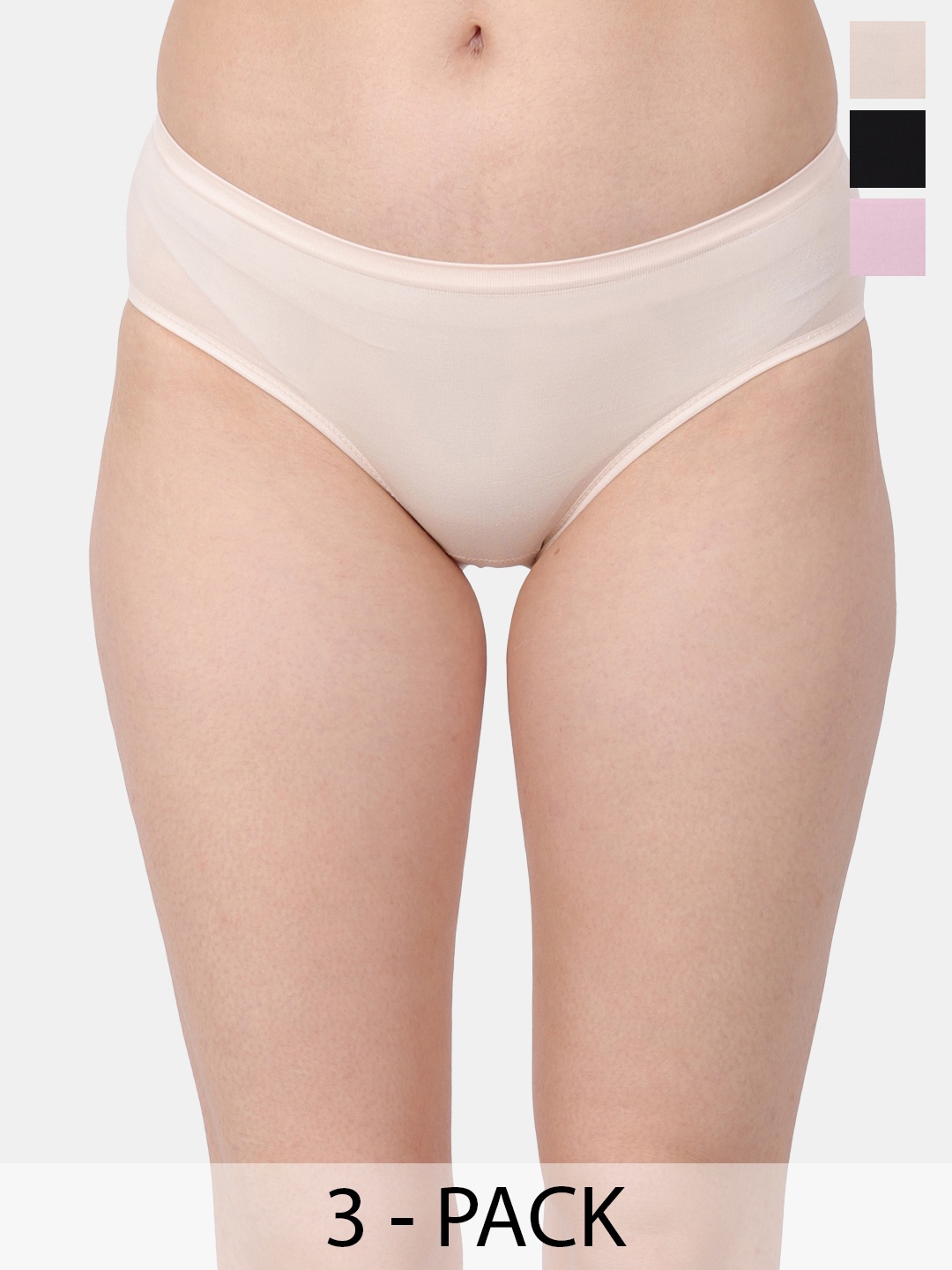 

Amour Secret Women Pack Of 3 Mid-Rise Leak Proof Hipster Briefs P3312_Skn_Pnk_Blk, Beige