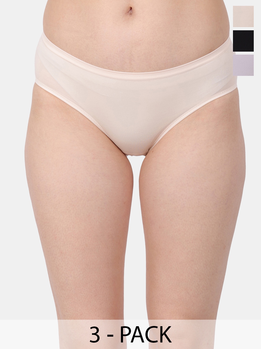 

Amour Secret Women Pack Of 3 Mid-Rise Soft And Smooth Leak Proof Hipster Briefs, Beige