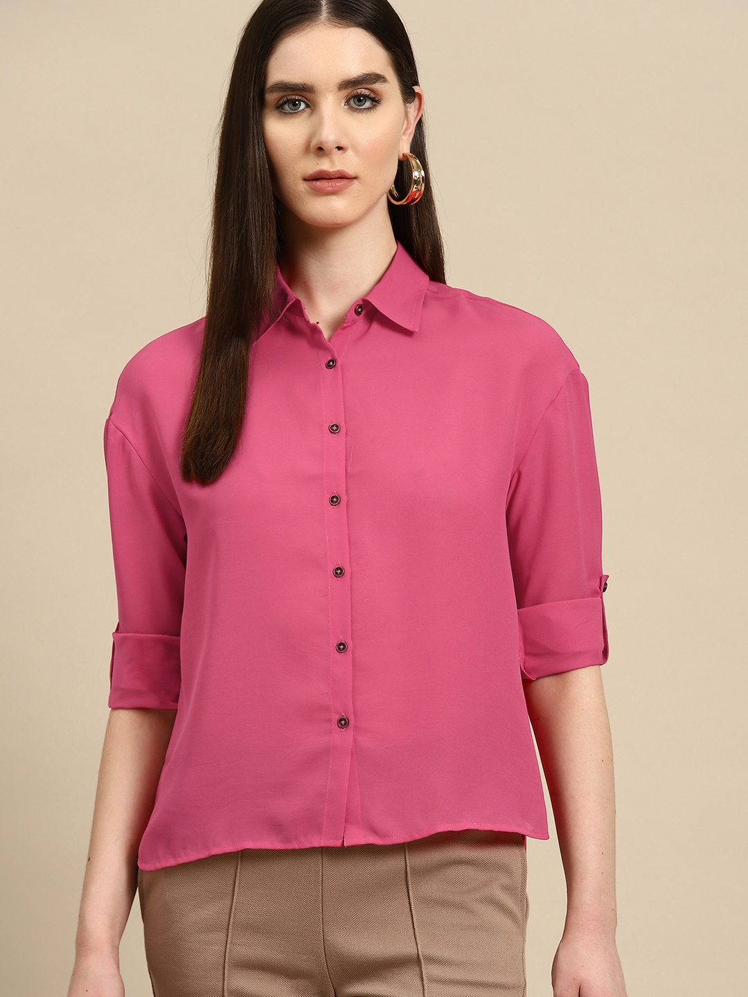 

all about you Standard Roll-Up Sleeves Formal Shirt, Pink