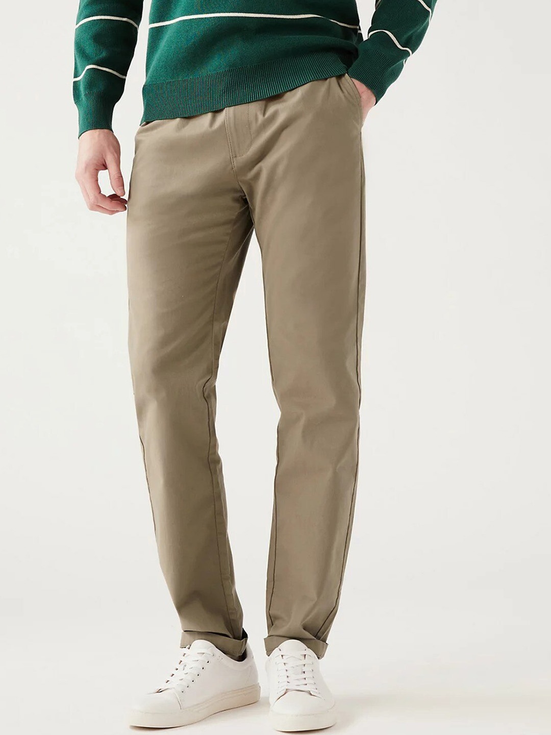 

Marks & Spencer Men Tapered Fit Trousers, Beige