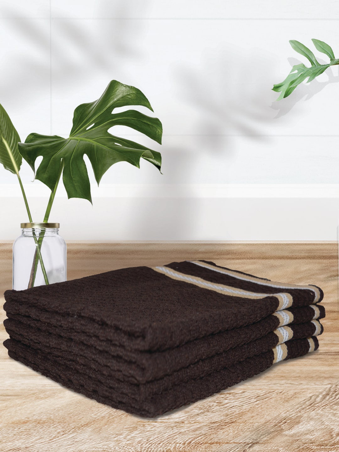 

Athom Trendz Brown 4 Pieces Textured Cotton Hand Towels