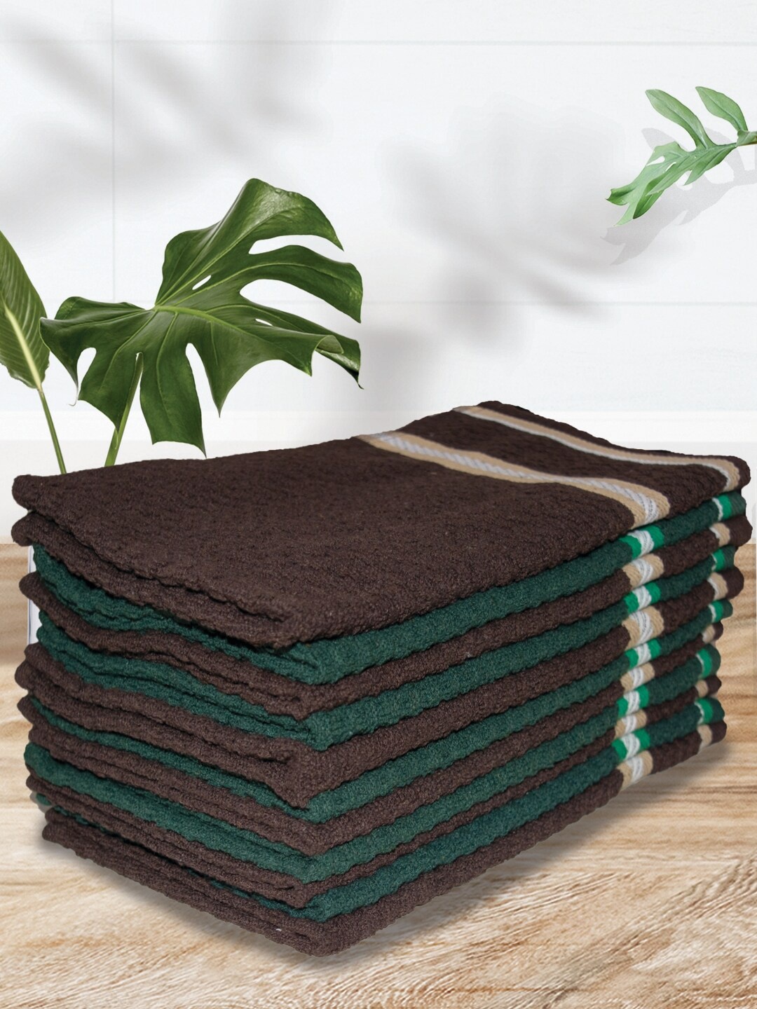 

Athom Trendz Brown & Green 12 Pieces Textured Cotton Hand Towels