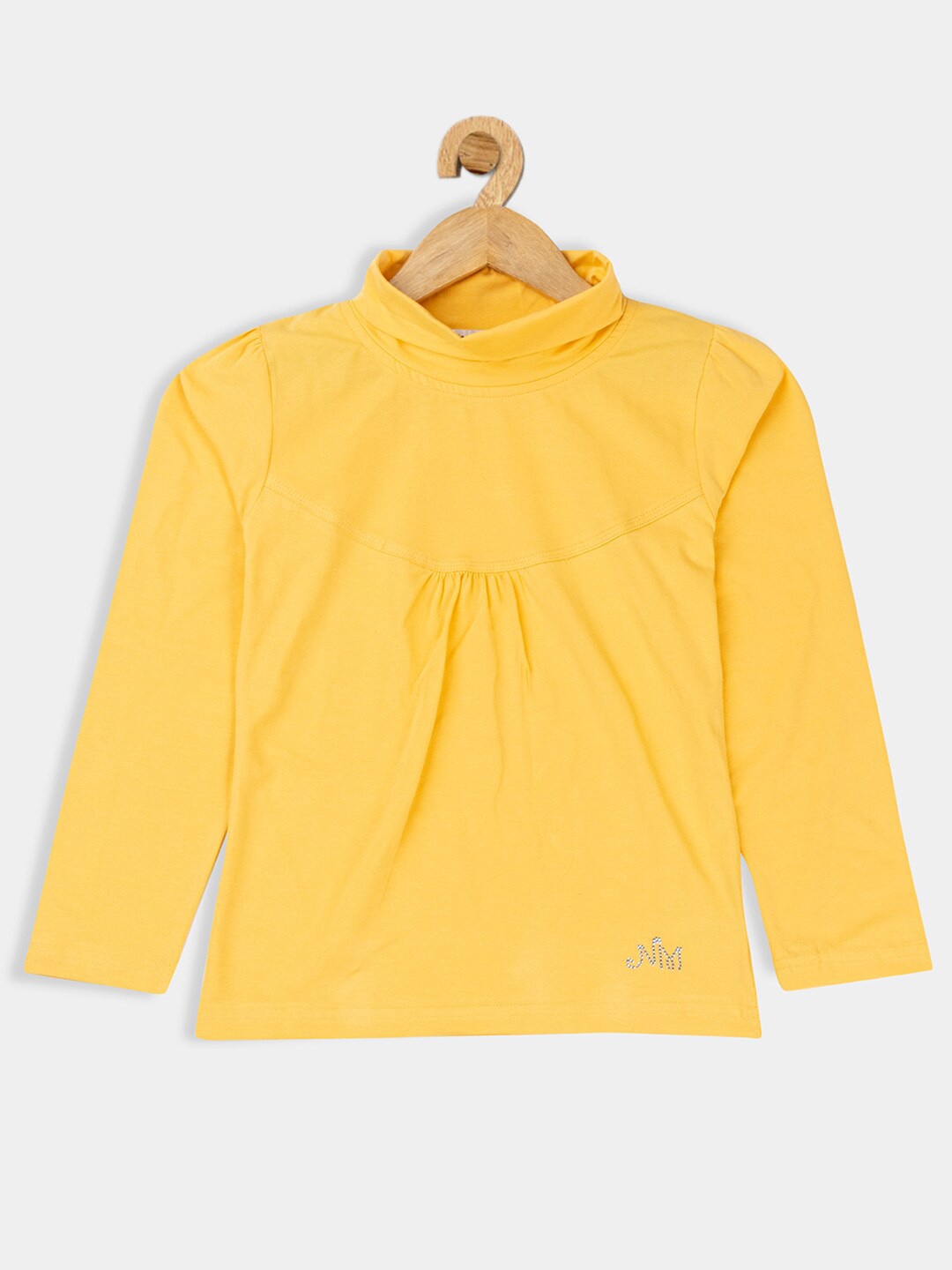 

PAMPOLINA Girls High Neck Puff Sleeves Cotton Top, Yellow