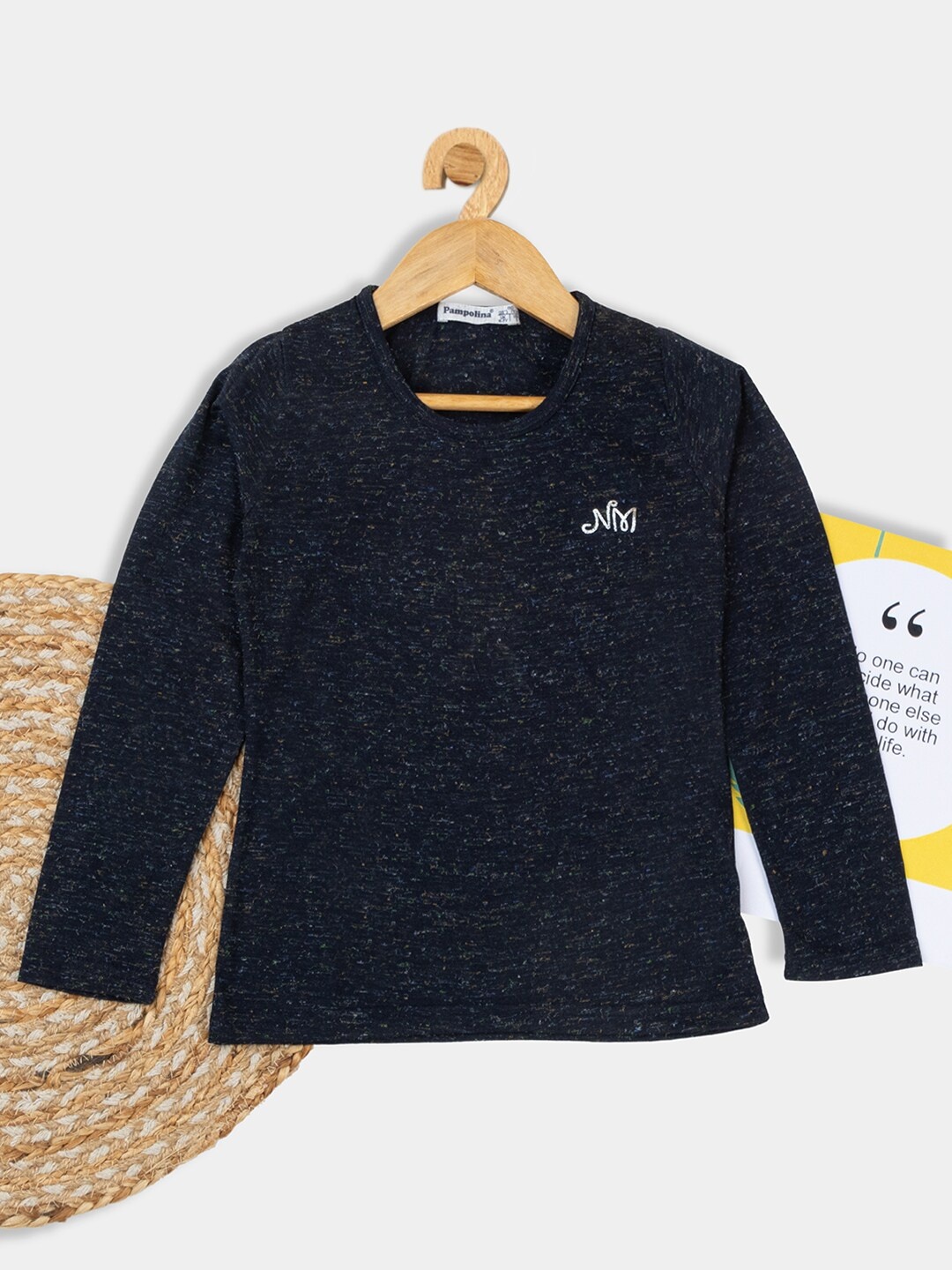

PAMPOLINA Girls Long Sleeves Casual Cotton Top, Navy blue