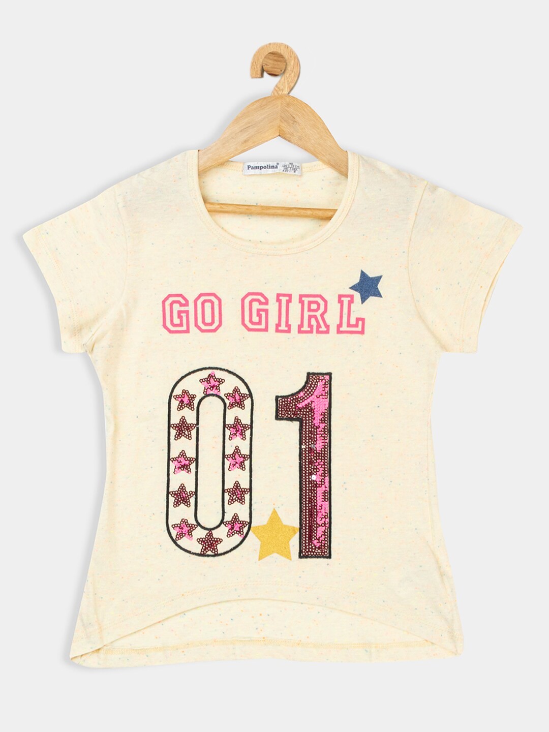 

PAMPOLINA Girls Typography Printed Cotton Top, Off white