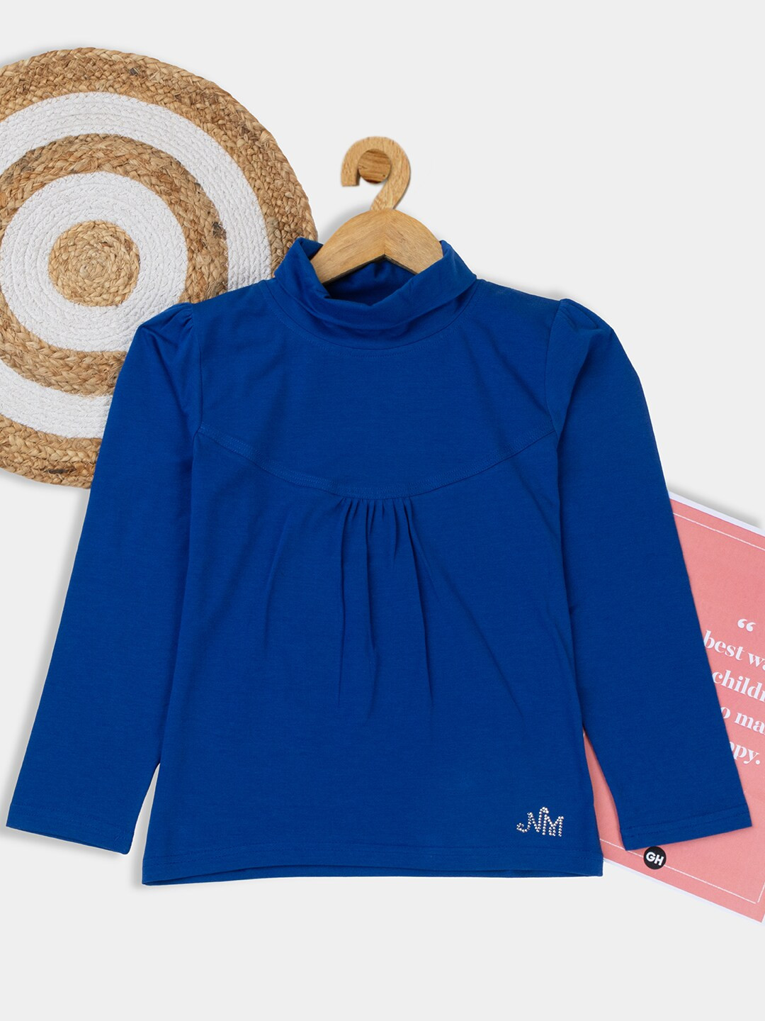 

PAMPOLINA Girls High Neck Cotton Top, Blue