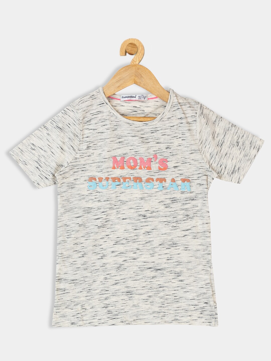 

PAMPOLINA Girls Abstract Printed Cotton T-Shirt, Off white