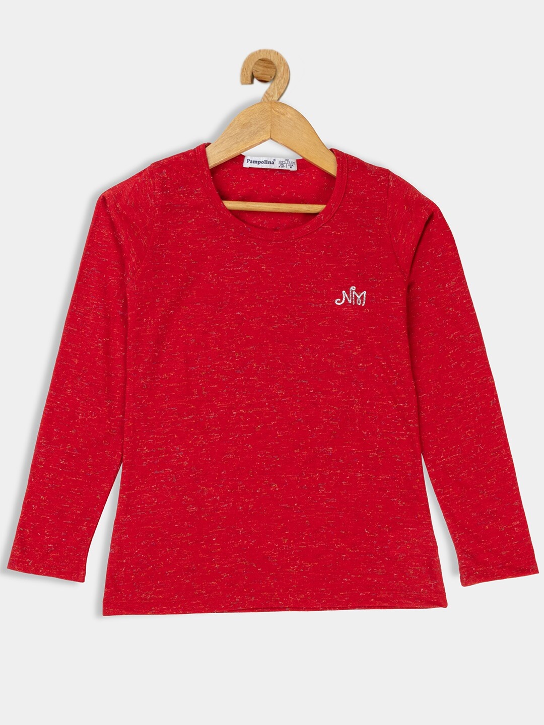

PAMPOLINA Girls Long Sleeves Cotton T-Shirt, Red
