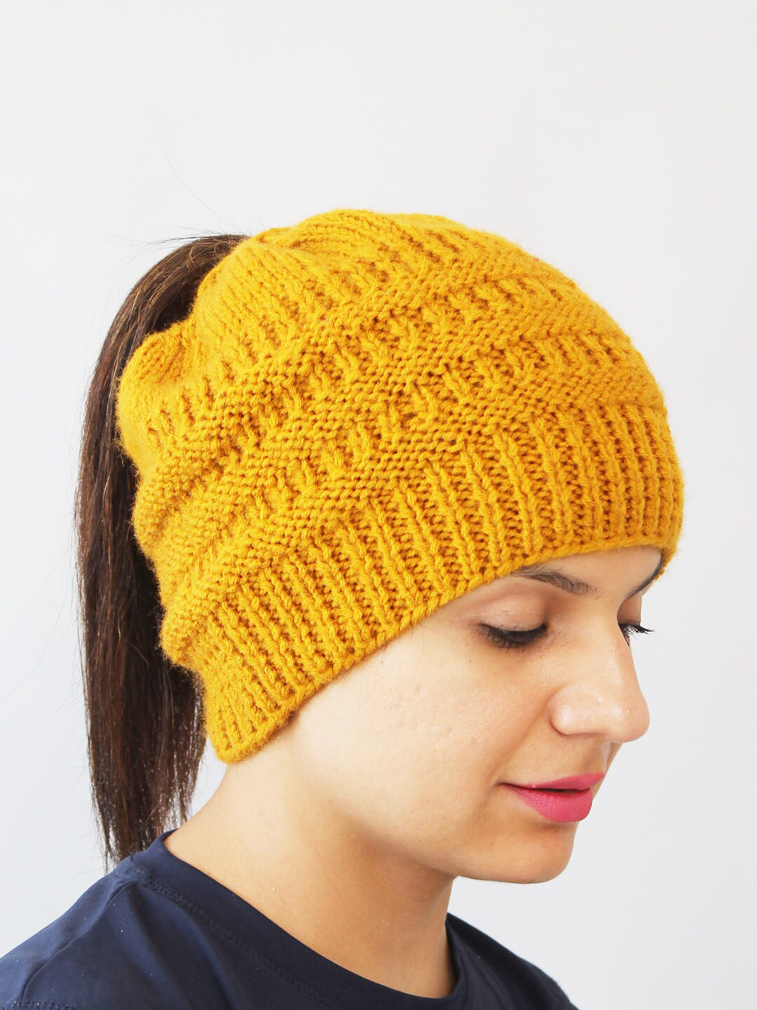

Velvery Women Self Design Acrylic Beanie, Mustard