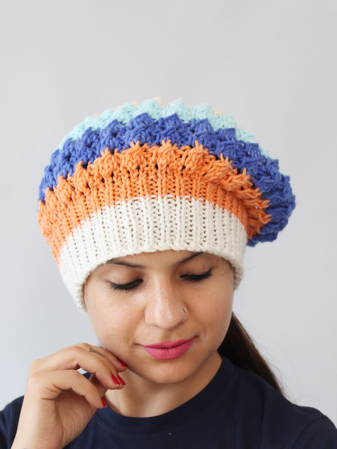 

Velvery Women Self Design Acrylic Beanie, Blue