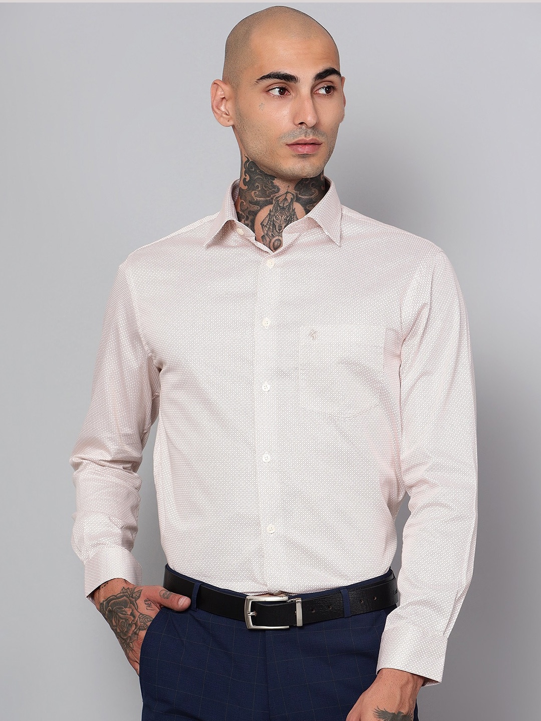Cantabil Comfort Textured Cotton Formal Shirt, Peach