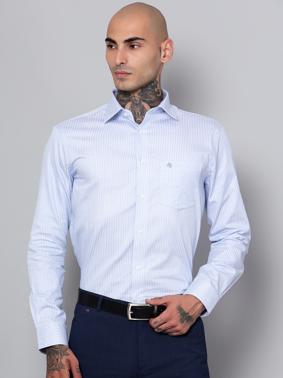 

Cantabil Comfort Opaque Striped Cotton Formal Shirt, Blue