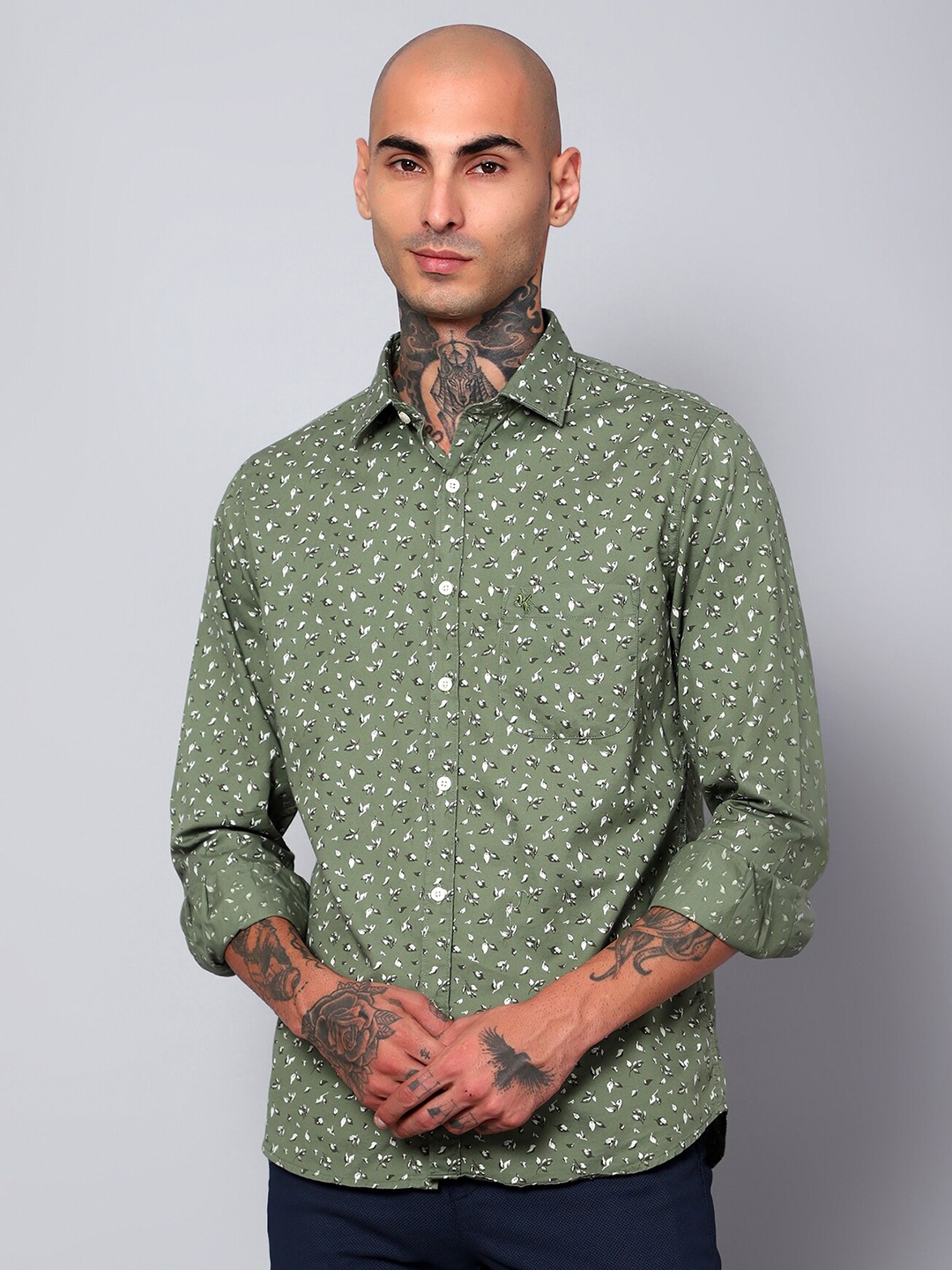 

Cantabil Comfort Floral Printed Cotton Shirt, Green
