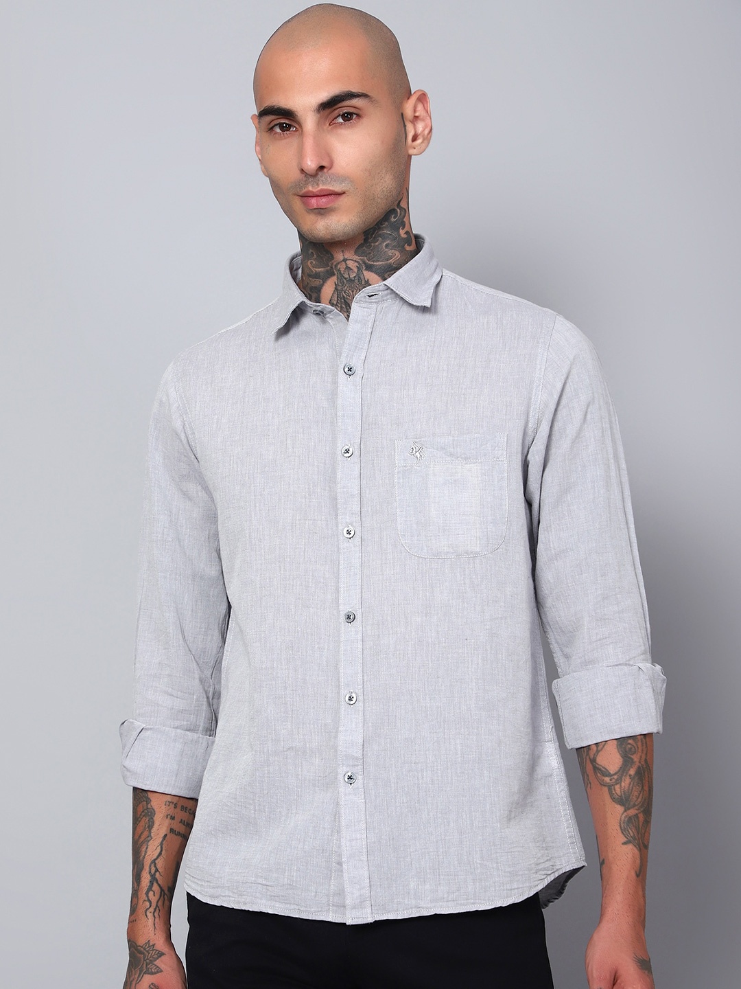 

Cantabil Comfort Spread Collar Cotton Linen Shirt, Grey