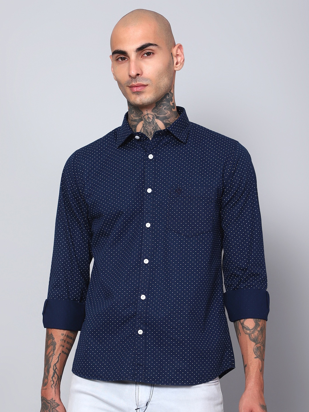 

Cantabil Comfort Opaque Printed Cotton Casual Shirt, Navy blue