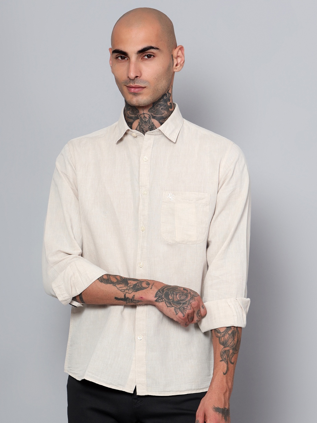 

Cantabil Comfort Spread Collar Cotton Casual Shirt, Beige
