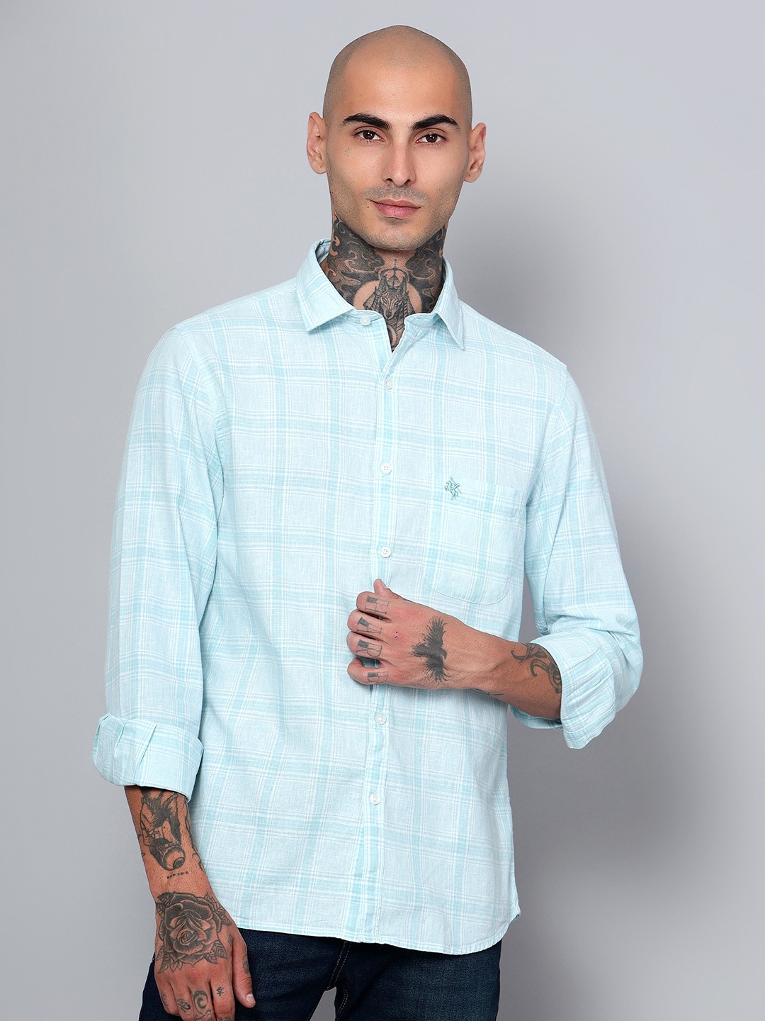 

Cantabil Comfort Opaque Checked Cotton Linen Casual Shirt, Blue