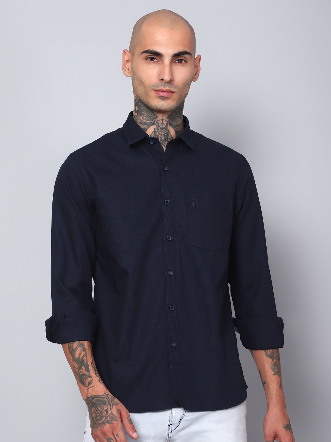 

Cantabil Comfort Self Design Cotton Casual Shirt, Navy blue