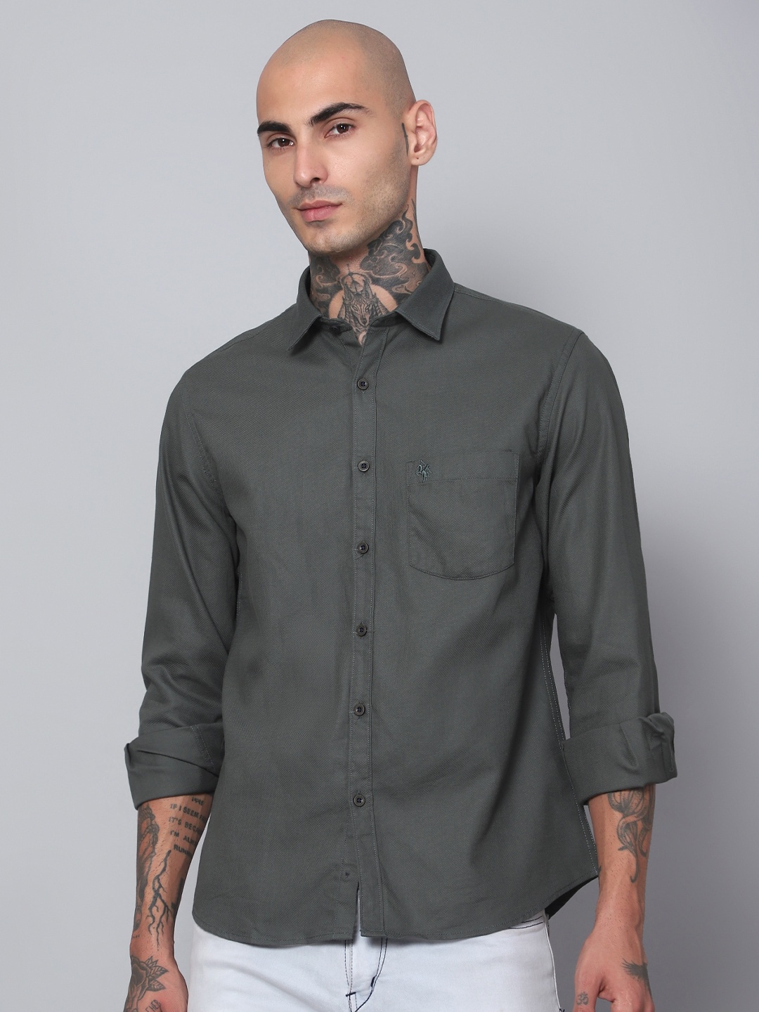 

Cantabil Comfort Self Design Cotton Casual Shirt, Olive