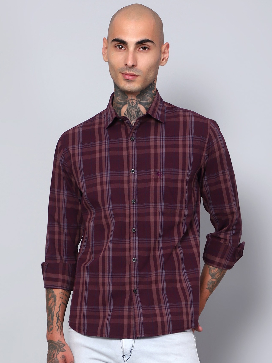 

Cantabil Comfort Tartan Checks Opaque Cotton Casual Shirt, Maroon